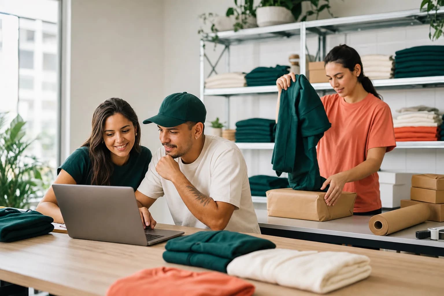 Equipo colombiano preparando una marca de productos personalizados