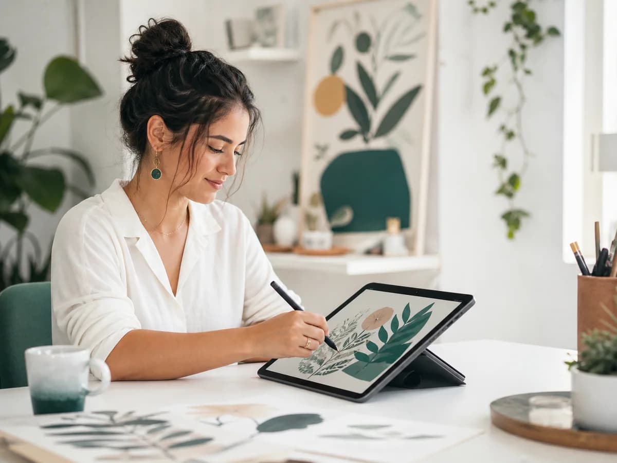 Creadora ilustrando en una tableta digital