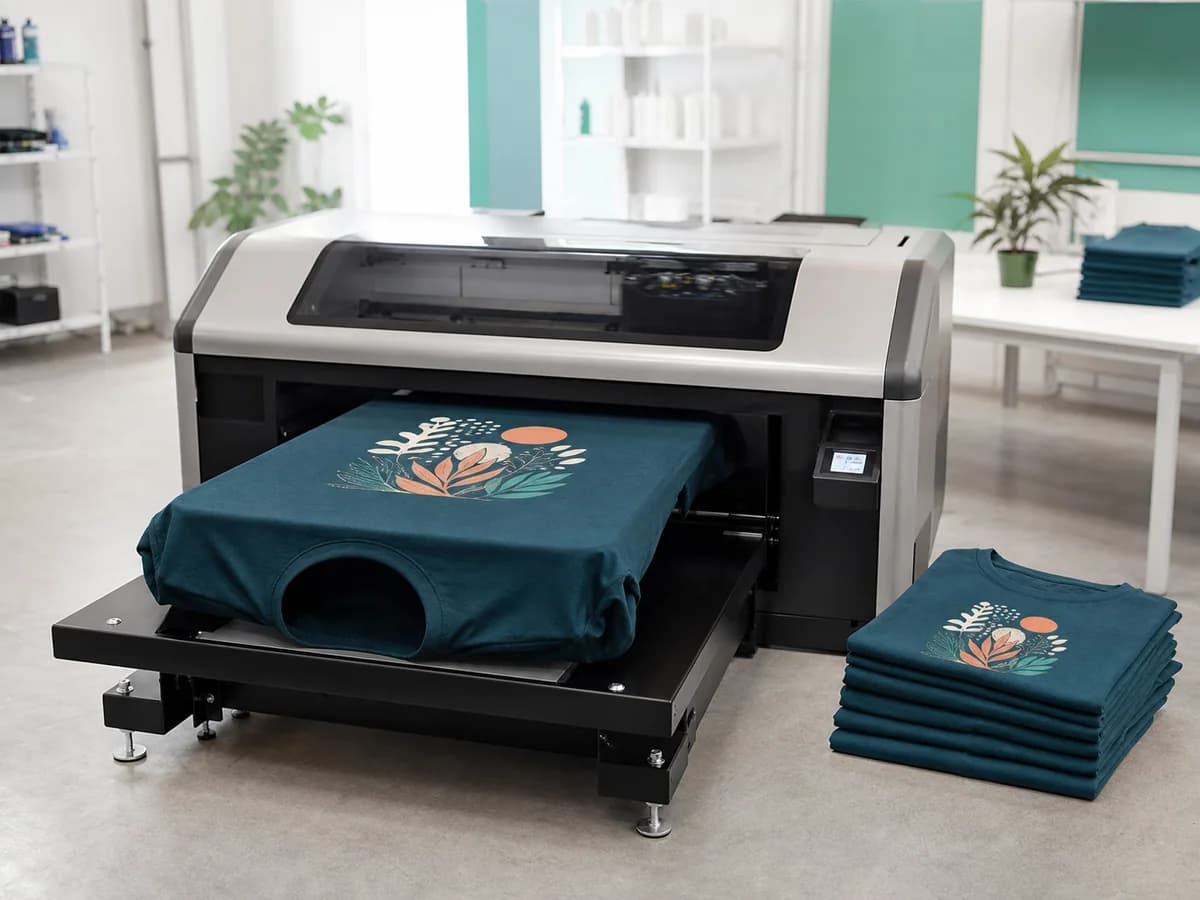 Equipo de impresión produciendo una camiseta