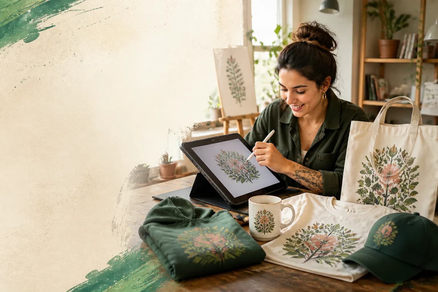 Artista preparando una colección de productos personalizados