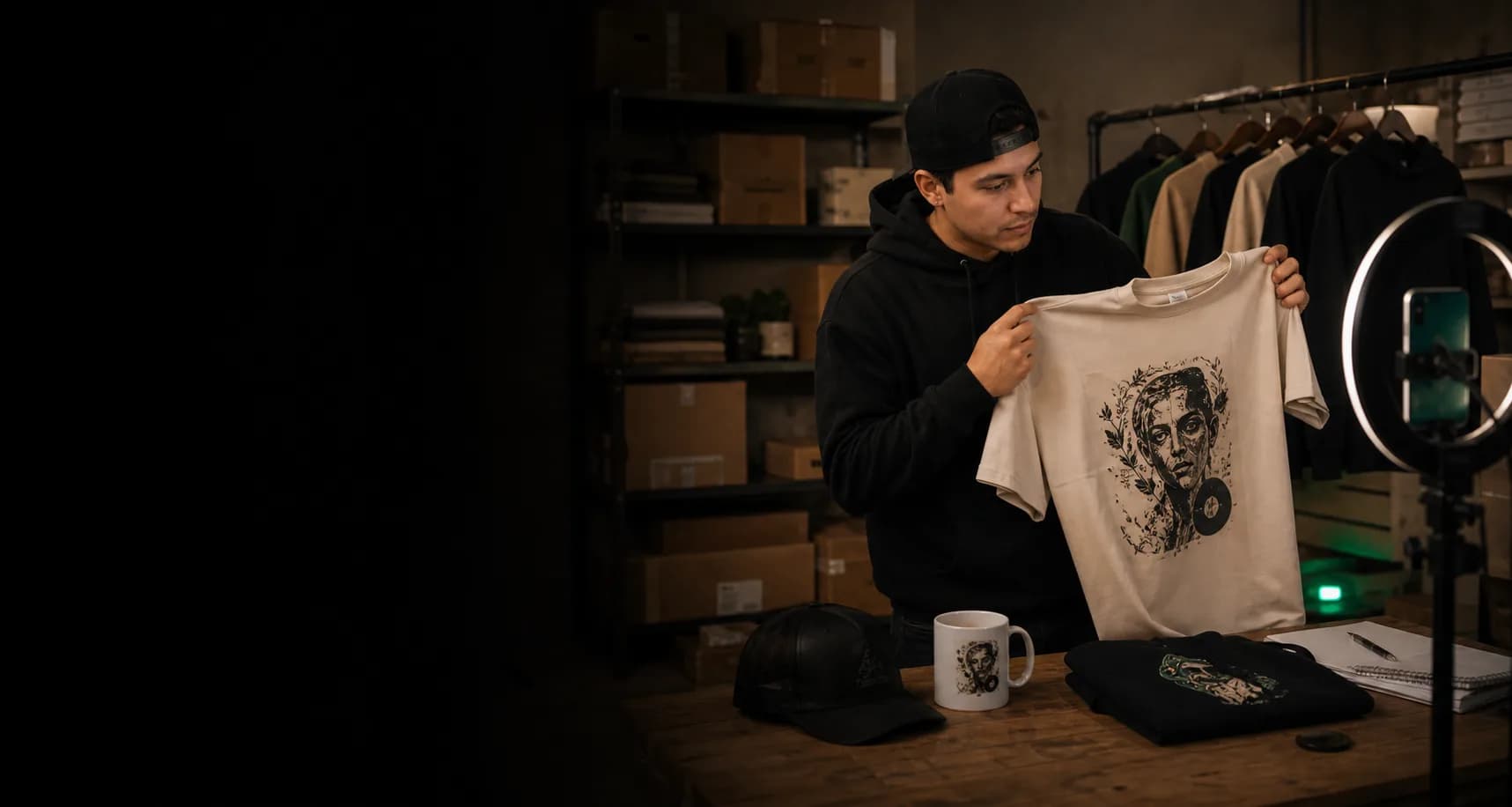 Creador mostrando un producto personalizado a su audiencia