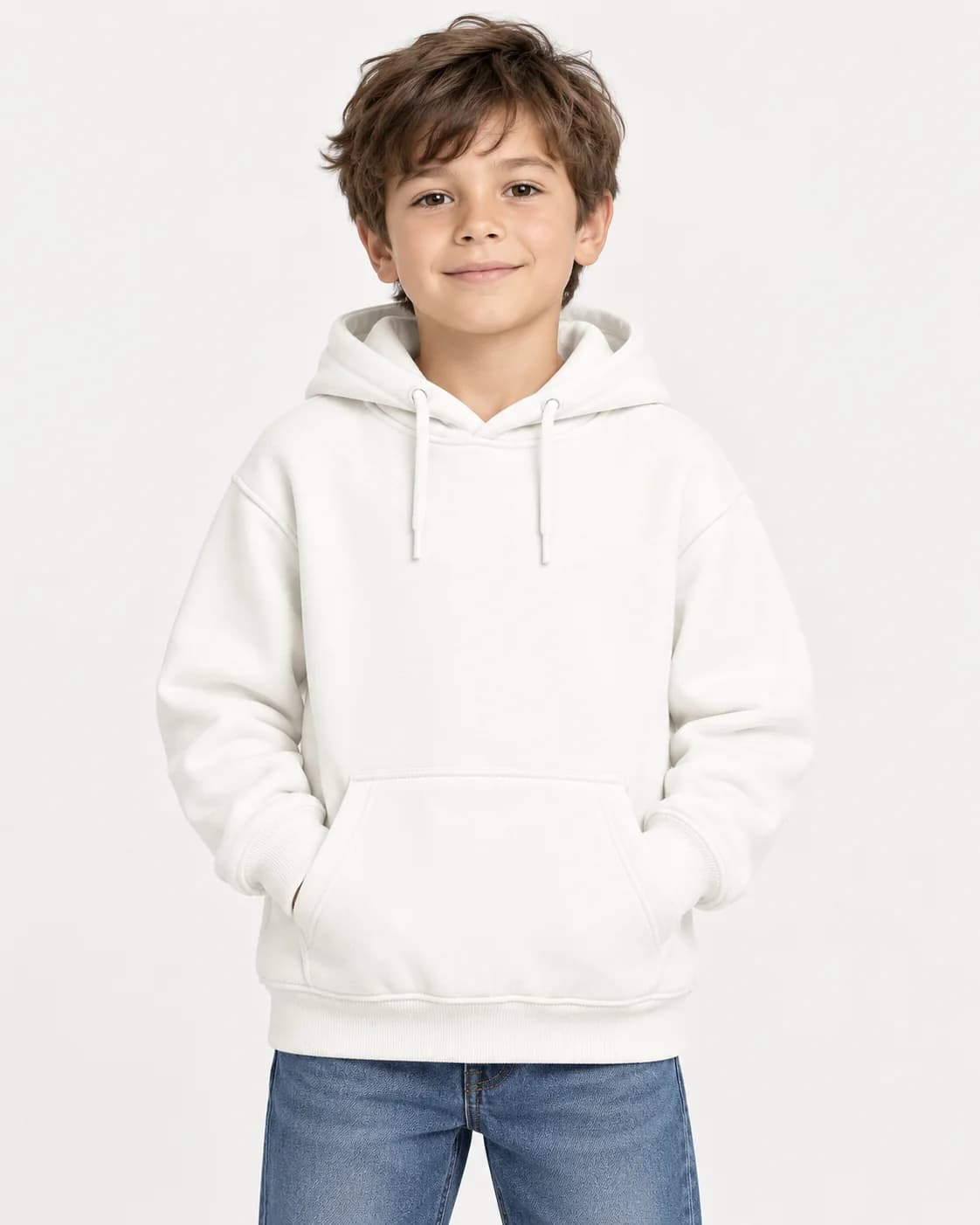 Buzo Kids Capucha Perchado Unisex, color Jaspe Claro