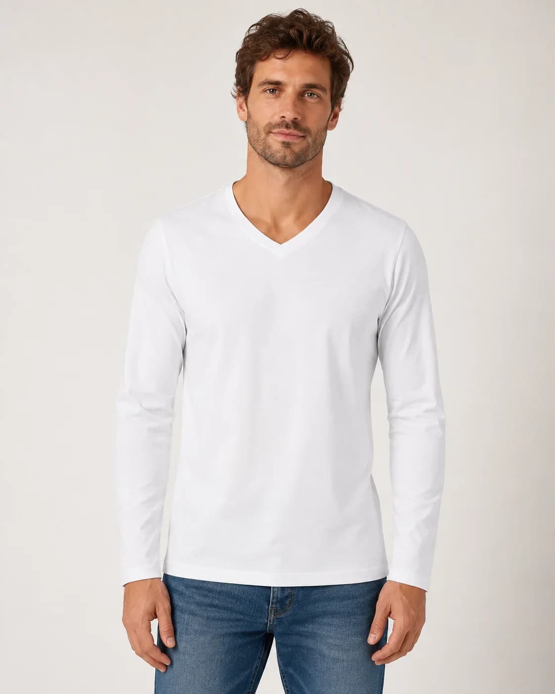 Camiseta Essential V Manga Larga Hombre, color Gris