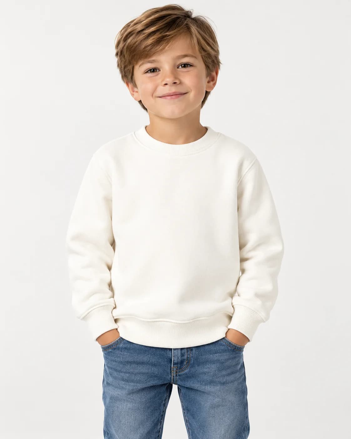 Buzo Kids Cuello Redondo Perchado Unisex, color Jaspe Claro